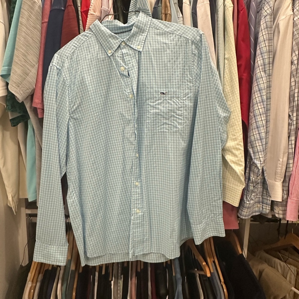 Vineyard Vines Blue Casual Button Down Shirt Lightweight Cotton
